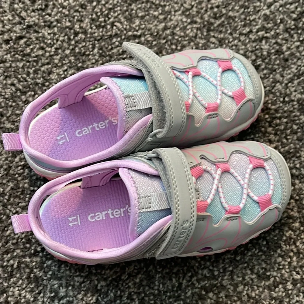 Carter's Gray and Pink Water Shoes with Velcro Strap. Worn once